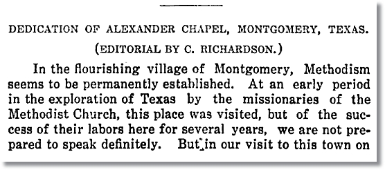 Dedication of Methodist Church in Montgomery, Texas in 1851